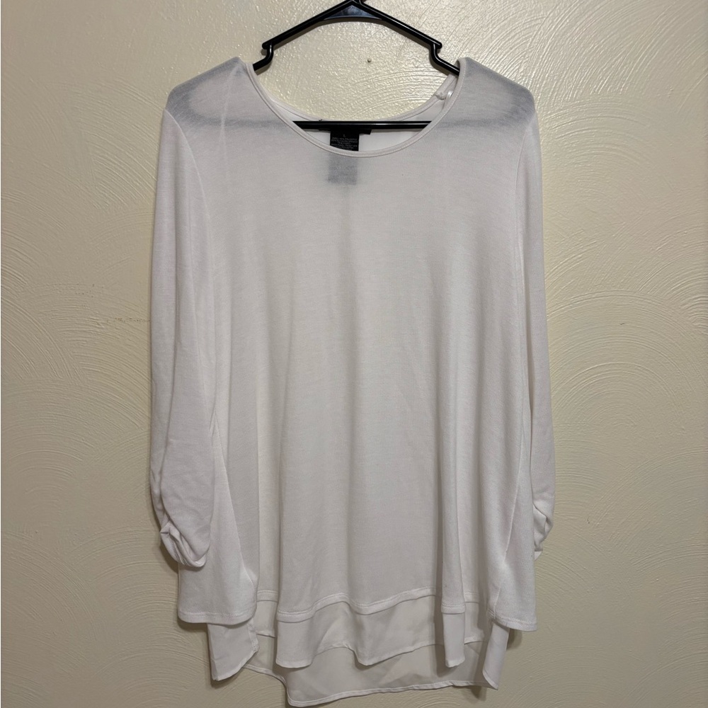 🤍 Grace Elements White Layered Hem Tunic Top – Size L